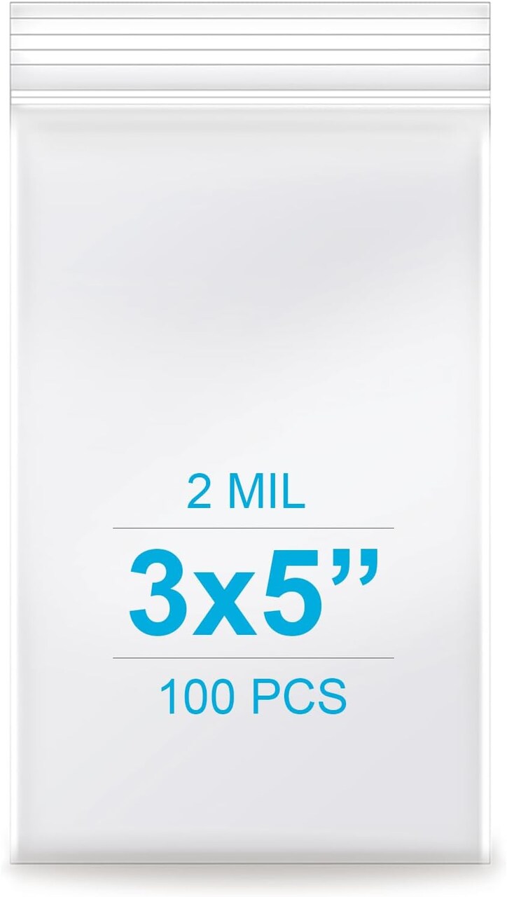 3''x 5'', (Pack of 100) 2 mil Thick Clear Plastic Reclosable Zip Poly Bags with Resealable Lock Seal Zipper for Photo, Jewelry, Bakery, Treats, Travel, Storage, Packaging & Shipping